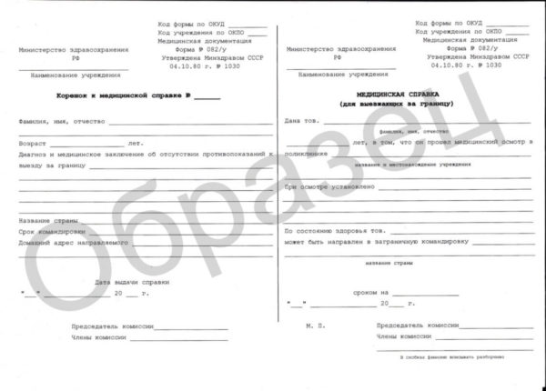 Справка по форме 082/у выезжающему за границу